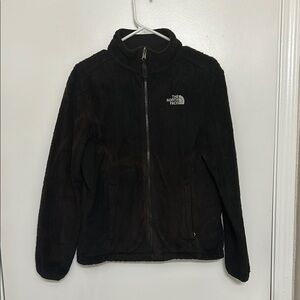 The North Face Black Teddy Jacket with Fuzzy Texture and Stand-Up Collar